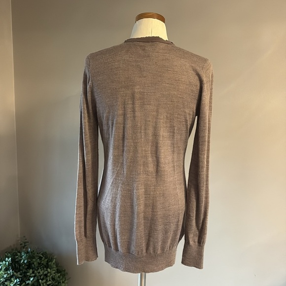 LOFT Taupe brown Cardigan with Sequin Trim wool blend lightweight button down M - Picture 8 of 13